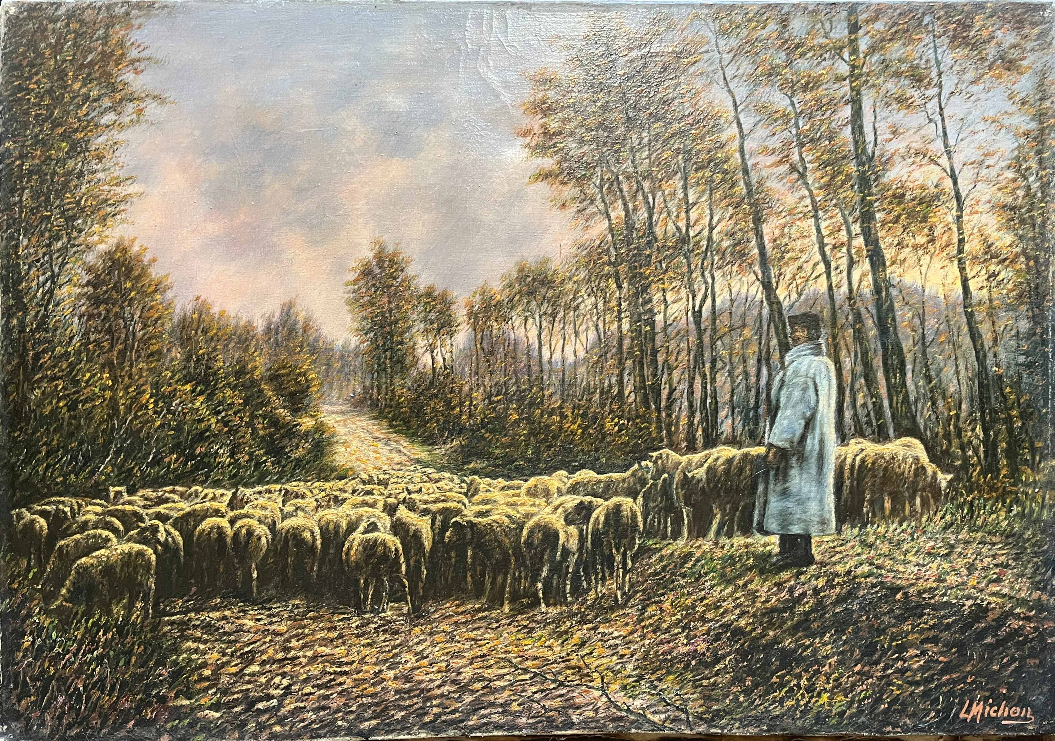 Painting HST "Landscape with Sheep" signed by Lucien Michon (born in 1887)