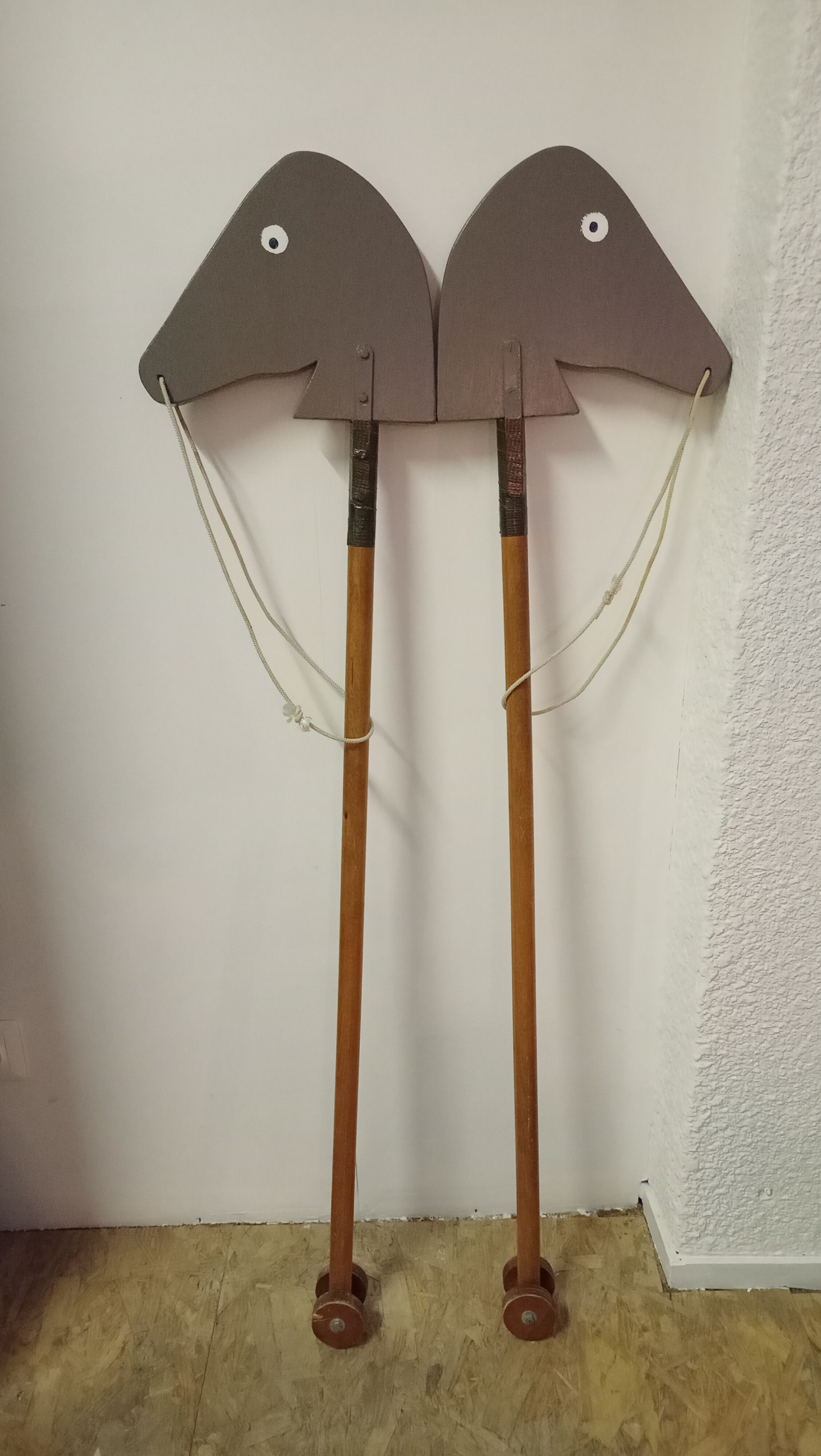 Wooden horses stick on wheels