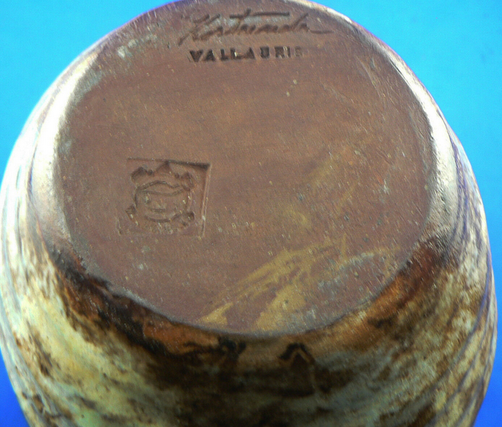 Details on Valauris sandstone pitcher by A.Kostanda, 1950s