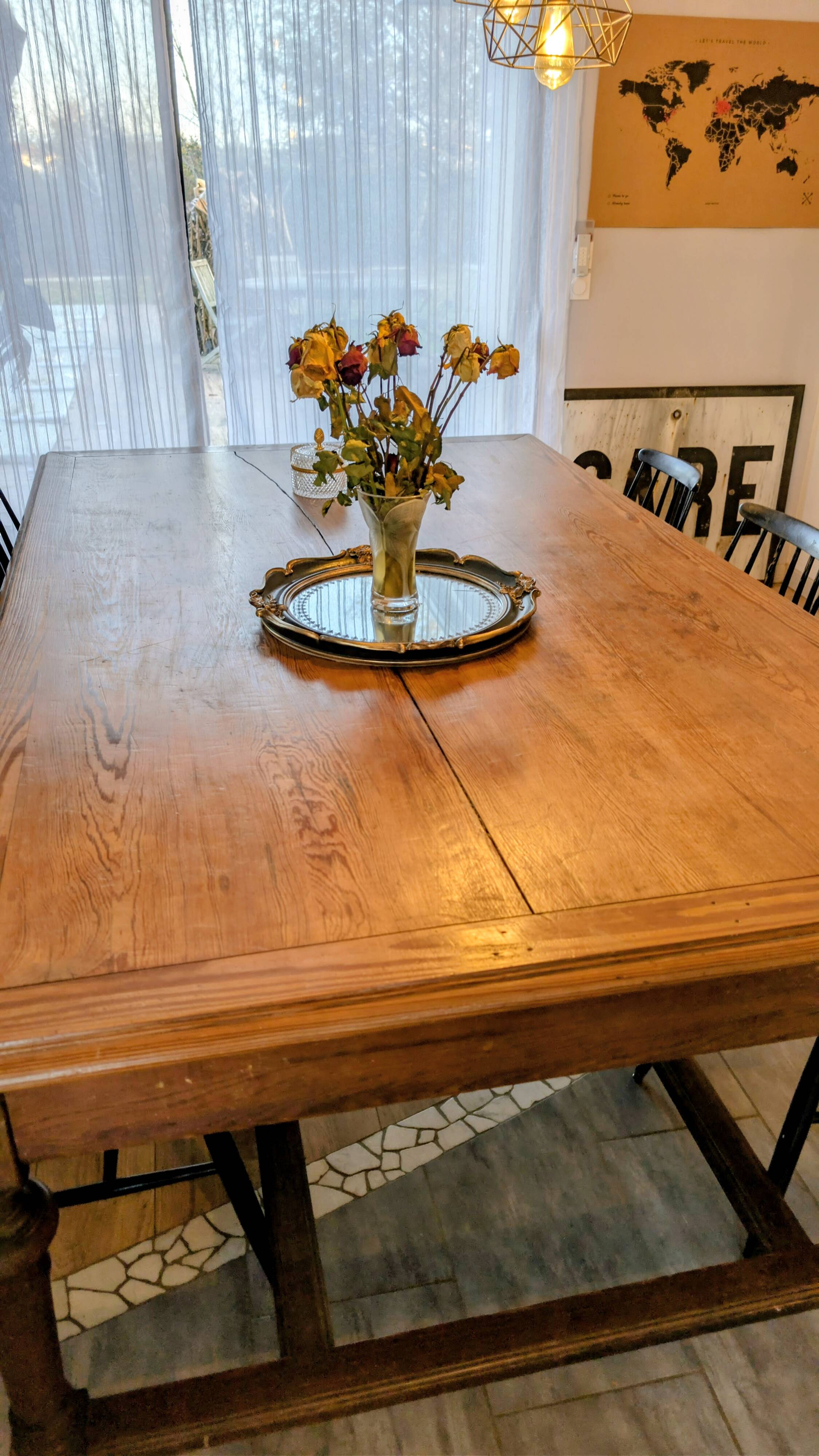 Large pitch pine table 230×140 – Early 20th century, warm and charming