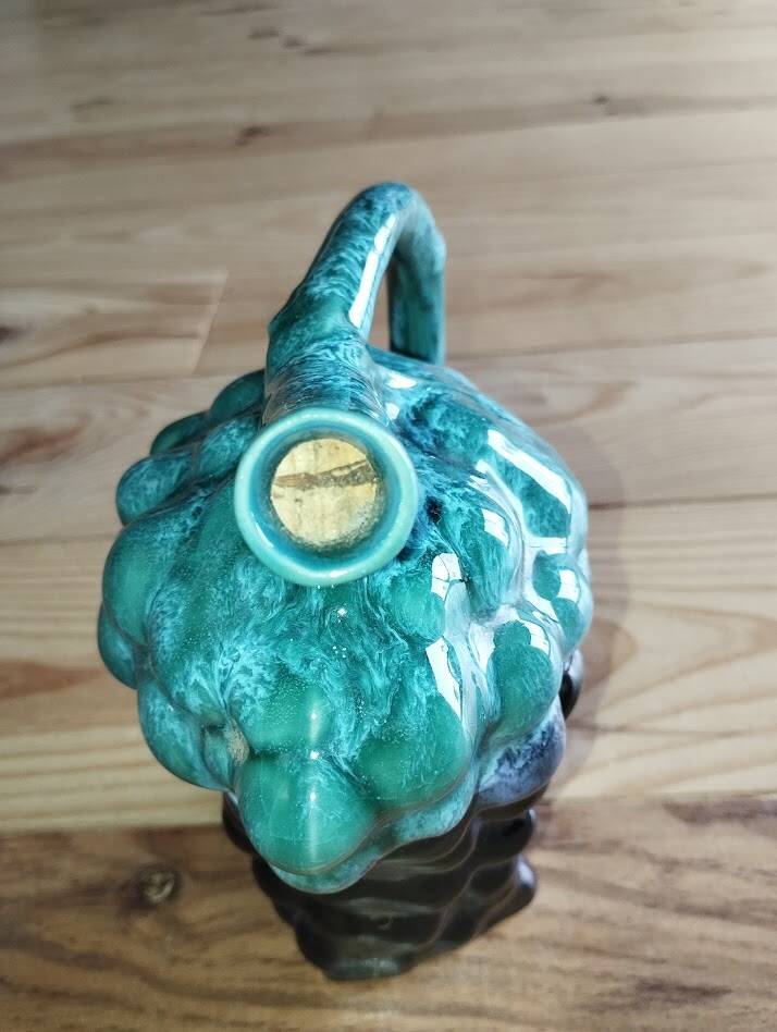 Vintage Vallauris jug in ceramic barbotine with grape decoration – 1950s