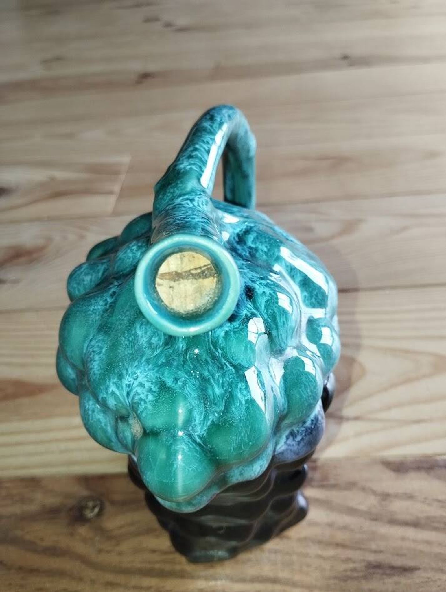 Vintage Vallauris jug in ceramic barbotine with grape decoration – 1950s