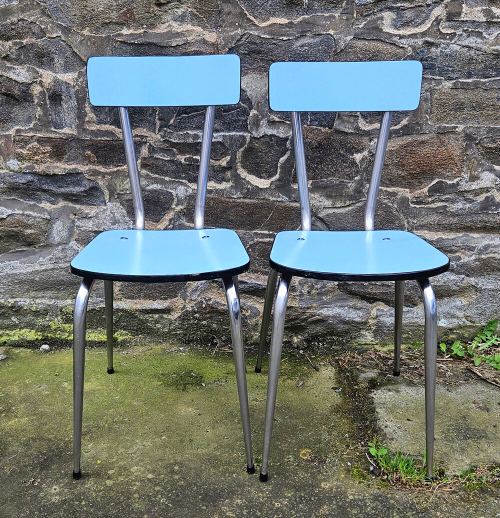 Blue formica set, a table and its 4 chairs, vintage, 60s