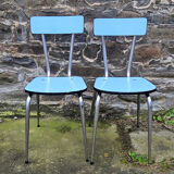 Blue formica set, a table and its 4 chairs, vintage, 60s