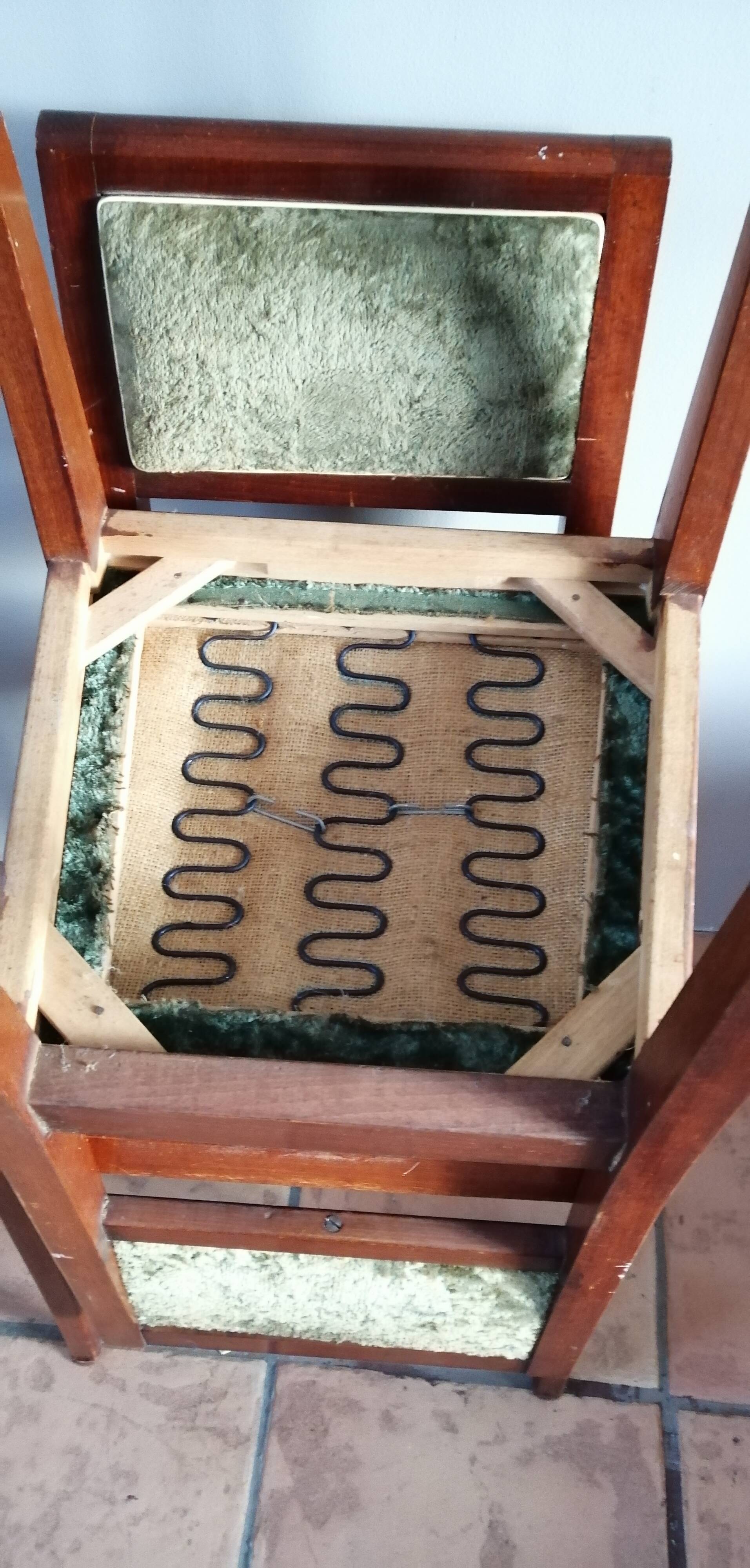 Pair art deco chairs in green velvet