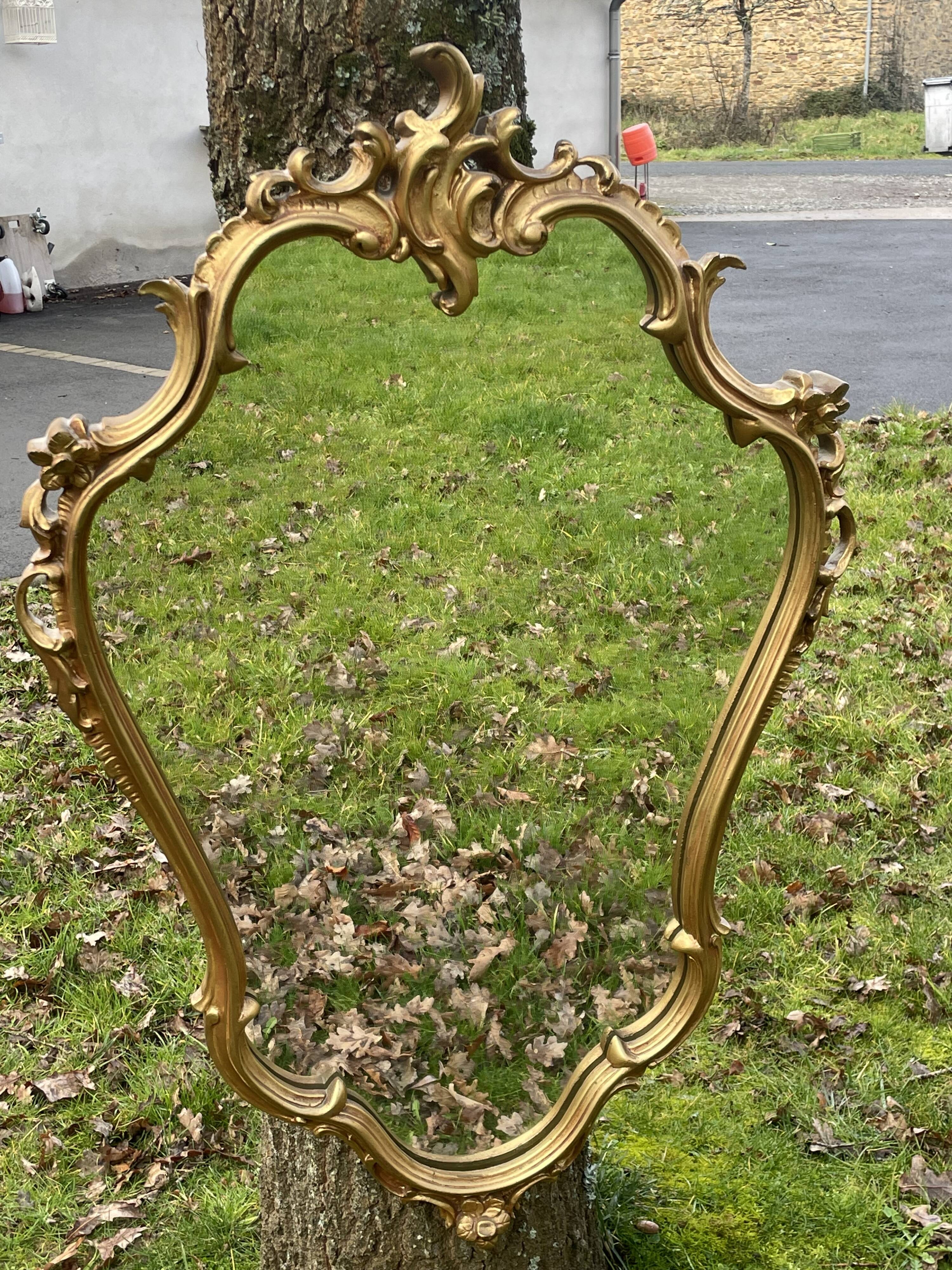 Louis XV Style wood and gilded stucco mirror with animated shape