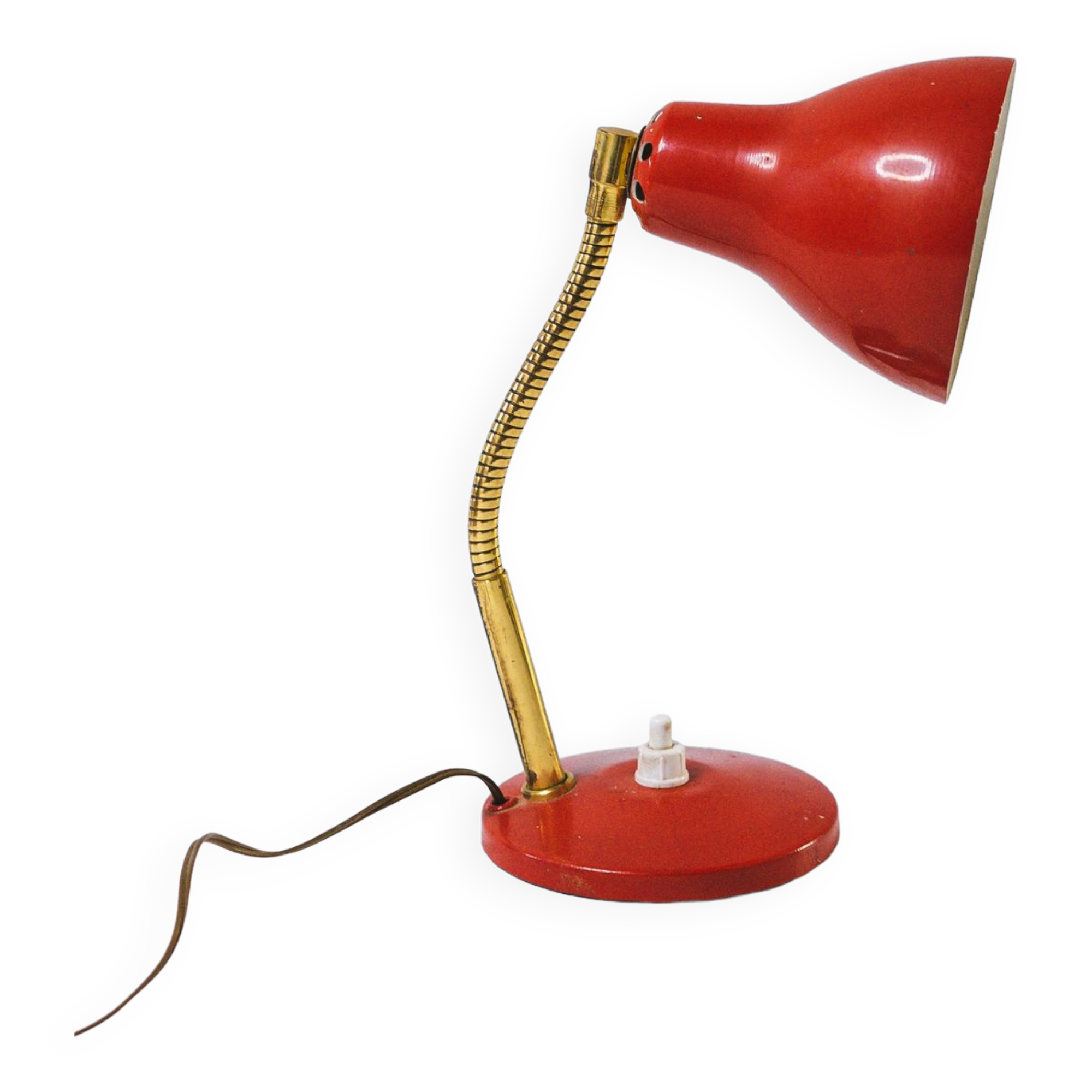 Old desk lamp 60s red works iron and brass