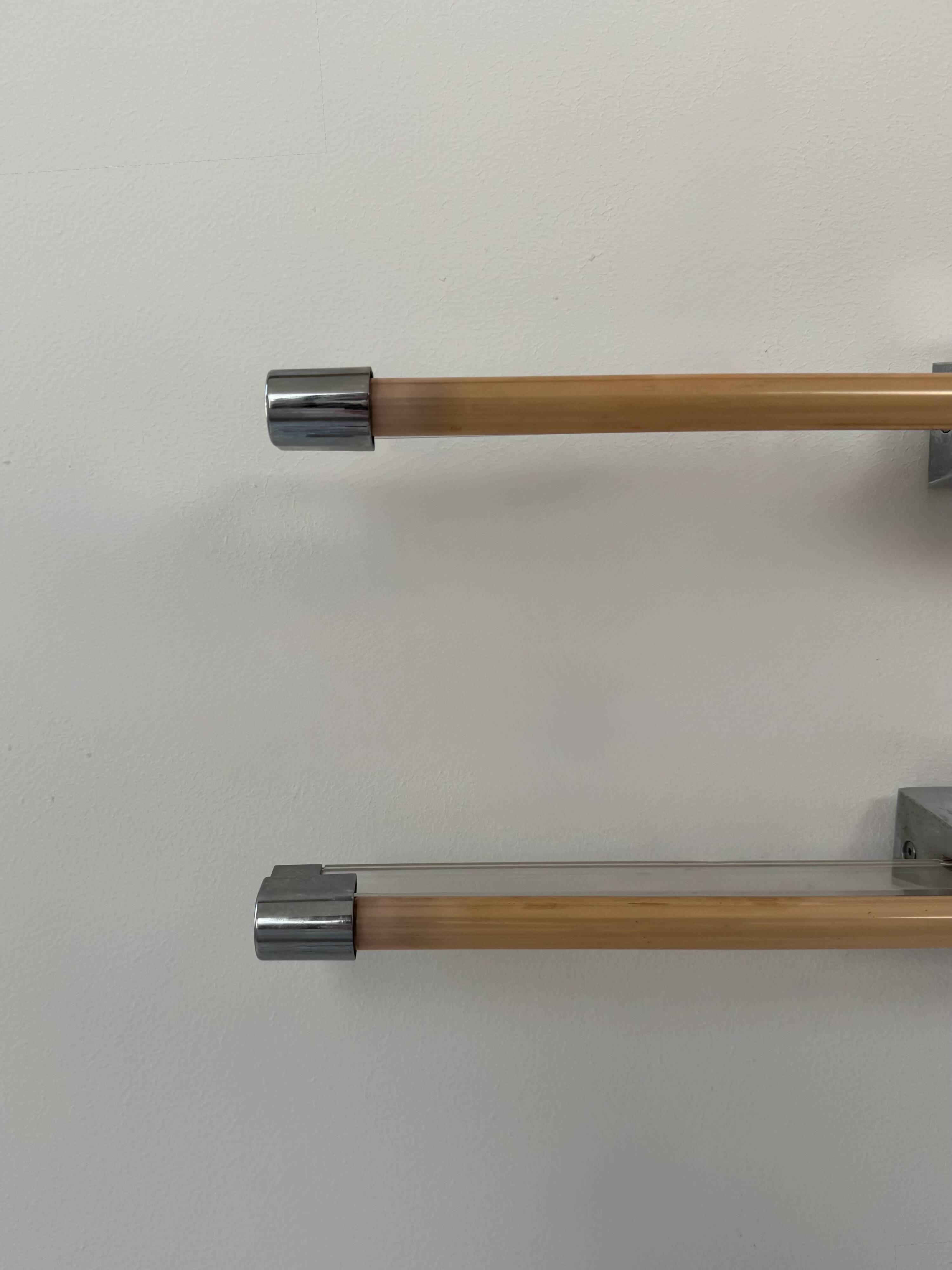 Pair of XL vintage wall lights, chrome metal and transparent ABS, Italy, 1980.