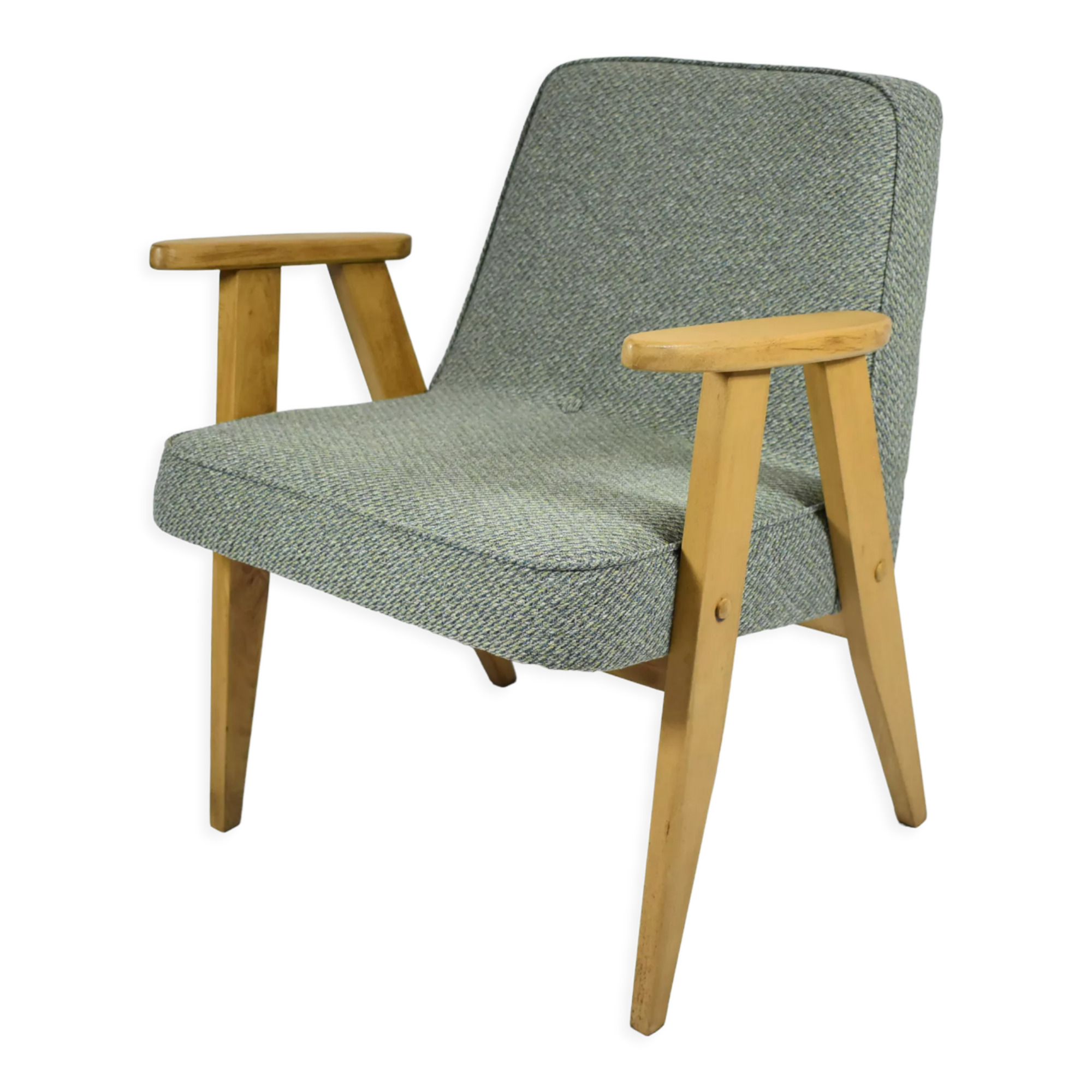 Armchair 366, designer J. hierowski, oak wood, green
