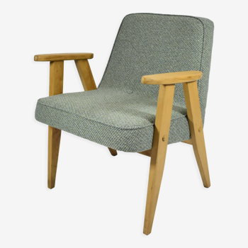 Armchair 366, designer J. hierowski, oak wood, green