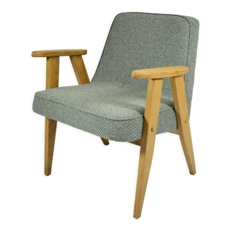 Armchair 366, designer J. hierowski, oak wood, green