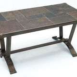 Coffee table in wrought iron and slate, 1950