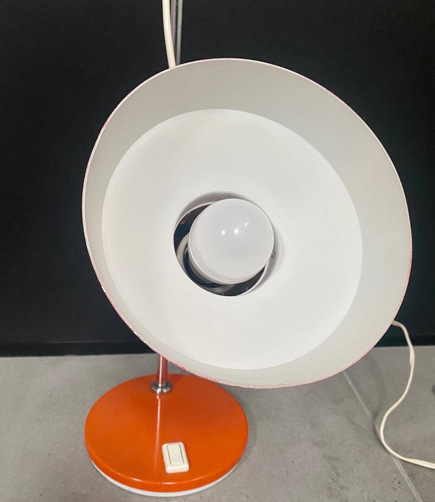 Orange lacquered metal and chrome desk lamp - circa 1970