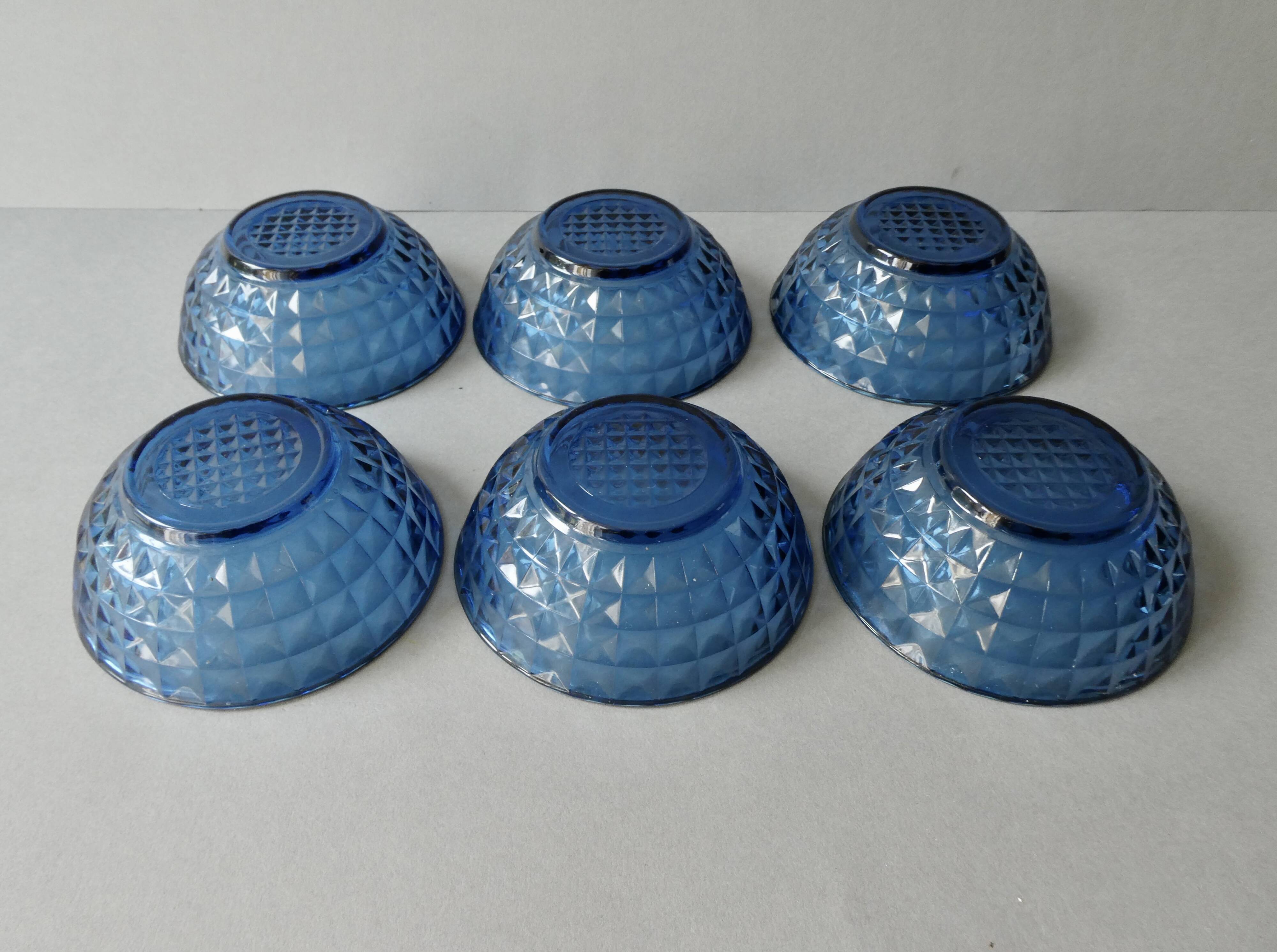 6 blue glass bowls from the 70s