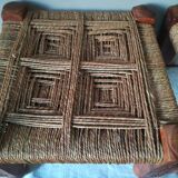 2 stools low Indian sharpoy in teak and rope