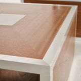 Pair of 70's aluminum and mahogany coffee/sofa end tables