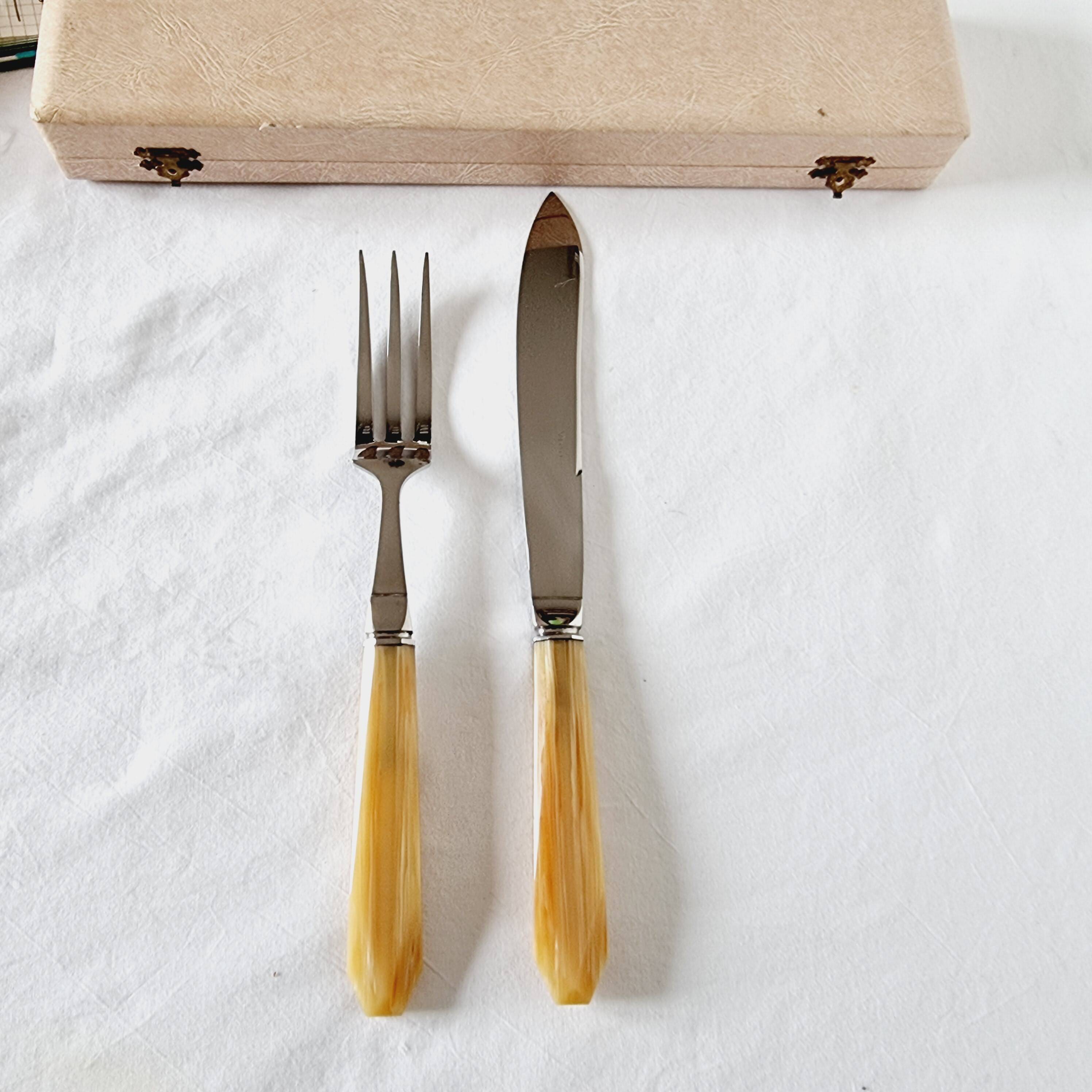 Case with cutlery for serving or cutting meat in baquelite