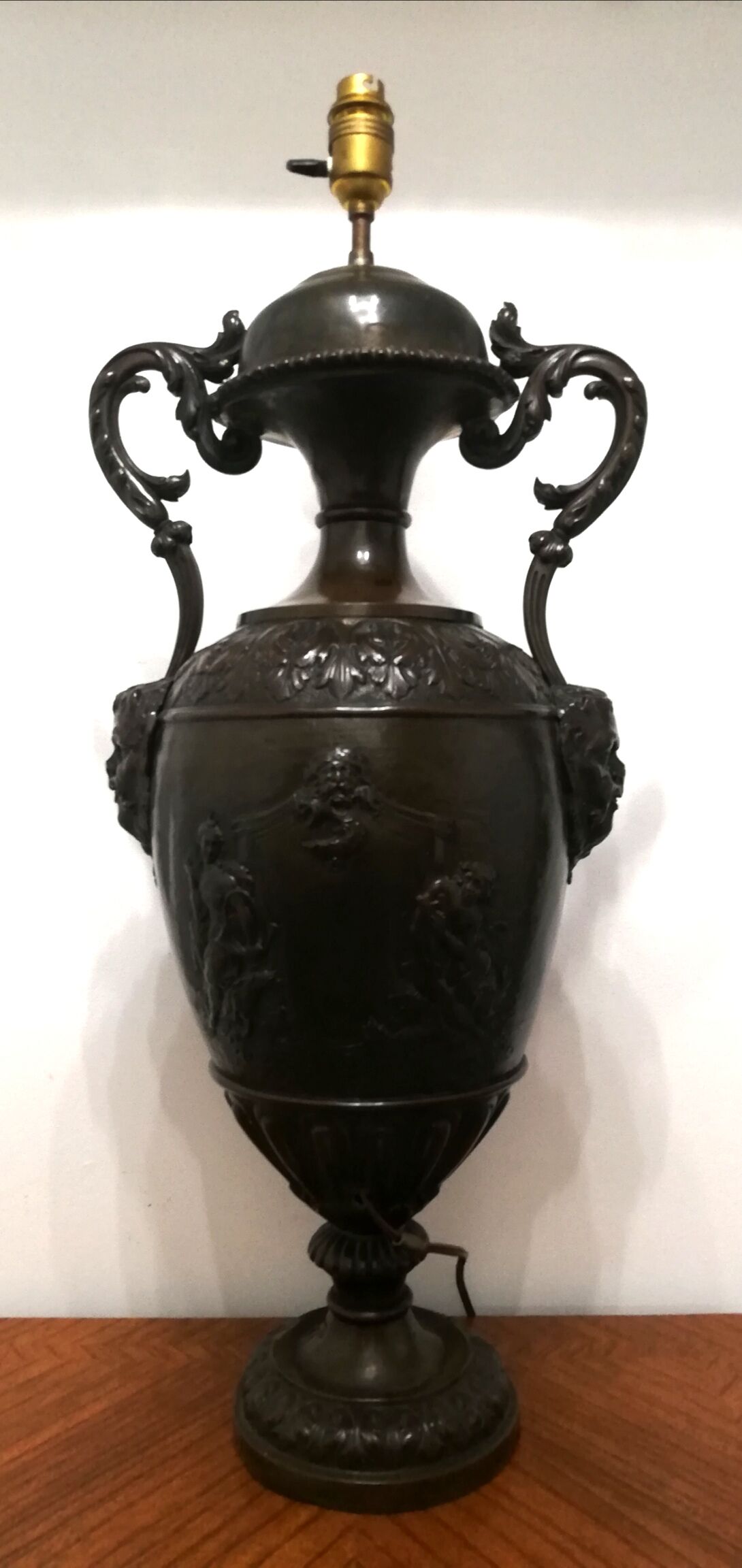 Patinated bronze lamp base medal