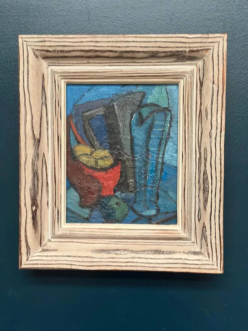 Original Swedish Oil on Panel - 'Still Life with Jugs and Fruits' by Stig Thiderman - Signed - Vintage - Framed