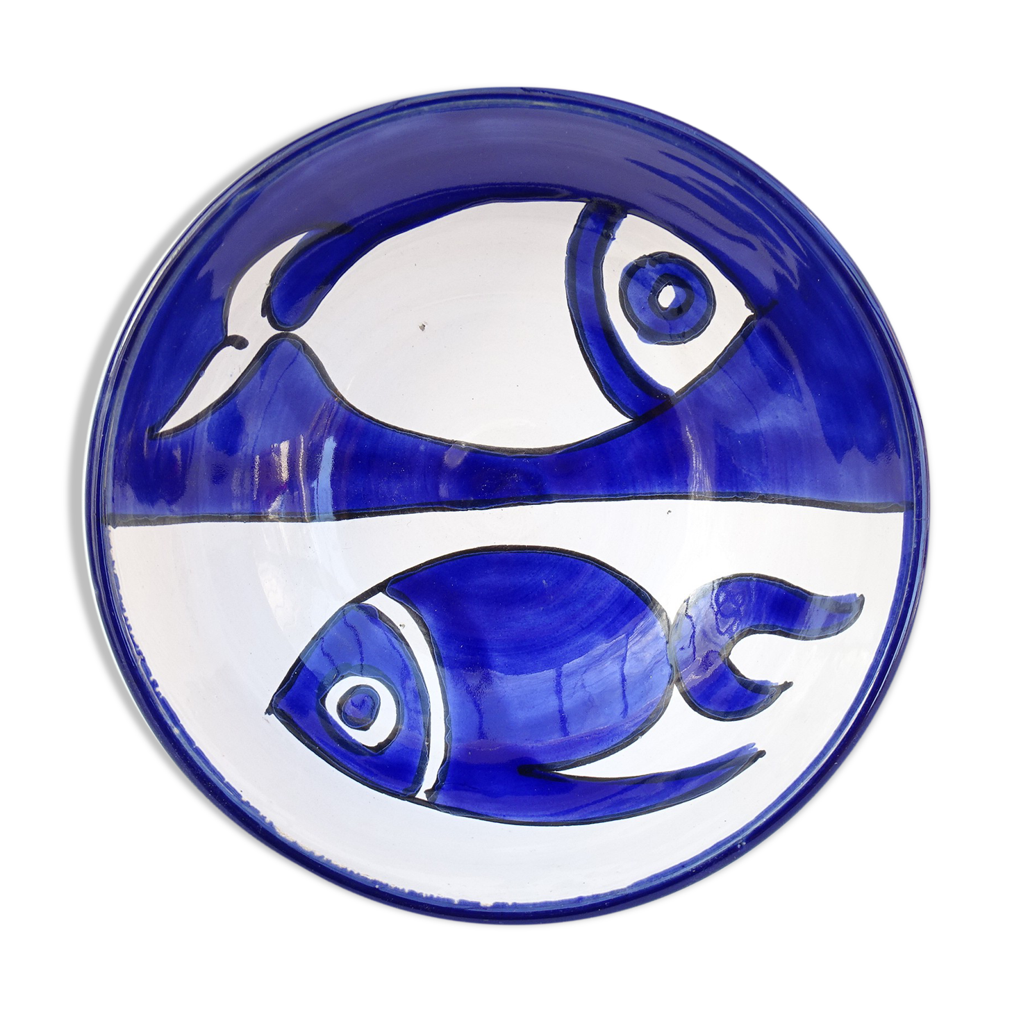 Handmade Tunisian hollow dish white & blue