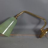 Wall lamp glass & brass vintage 50s