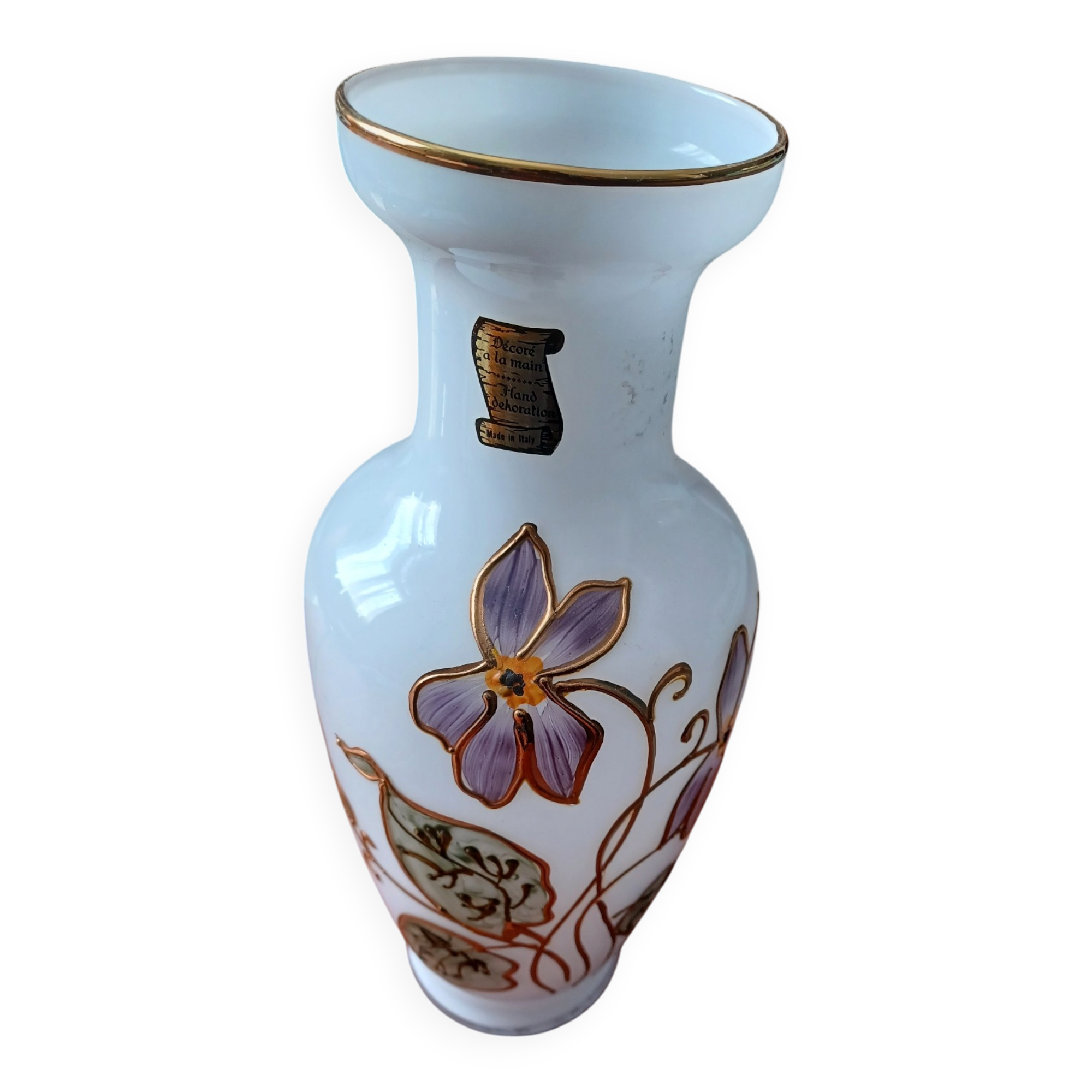 Vase in opaline hand-decorated