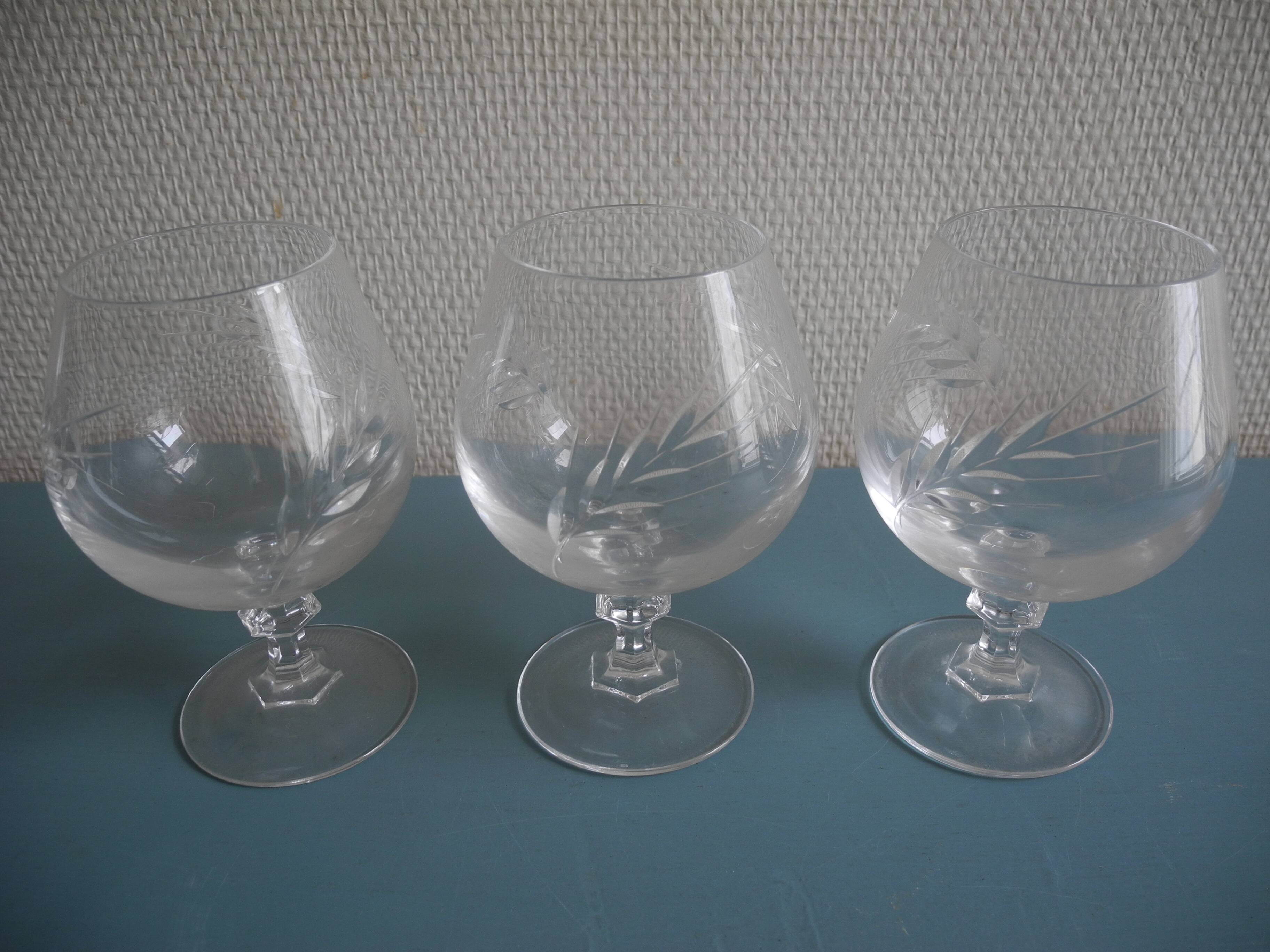 6 vintage French crystal glasses Fleury Arques cognac glasses