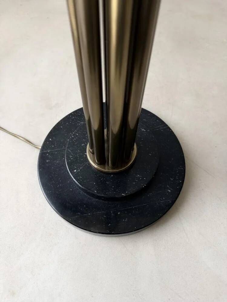 Lumiere brass floor lamp with glass uplighter France 1980s