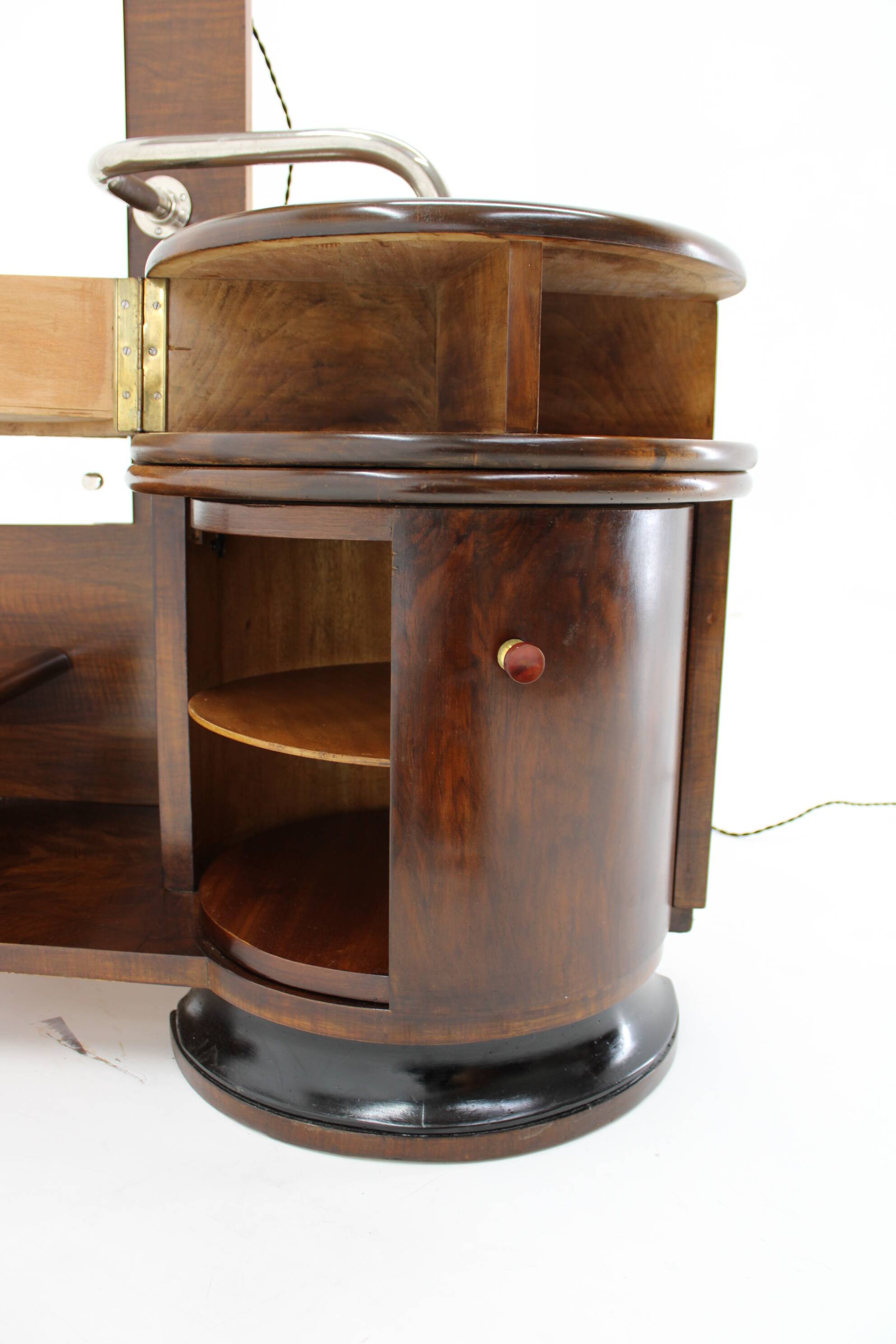 1930s art deco toilet cabinet with mirror in walnut, czechoslovakia