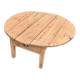 Round coffee table with 1 drawer, antique, made of raw solid wood.