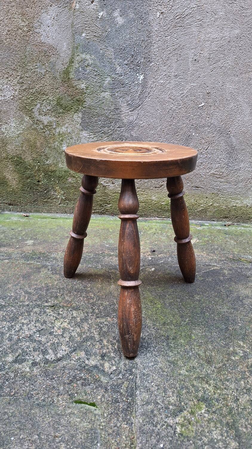 Turned wooden tripod stool