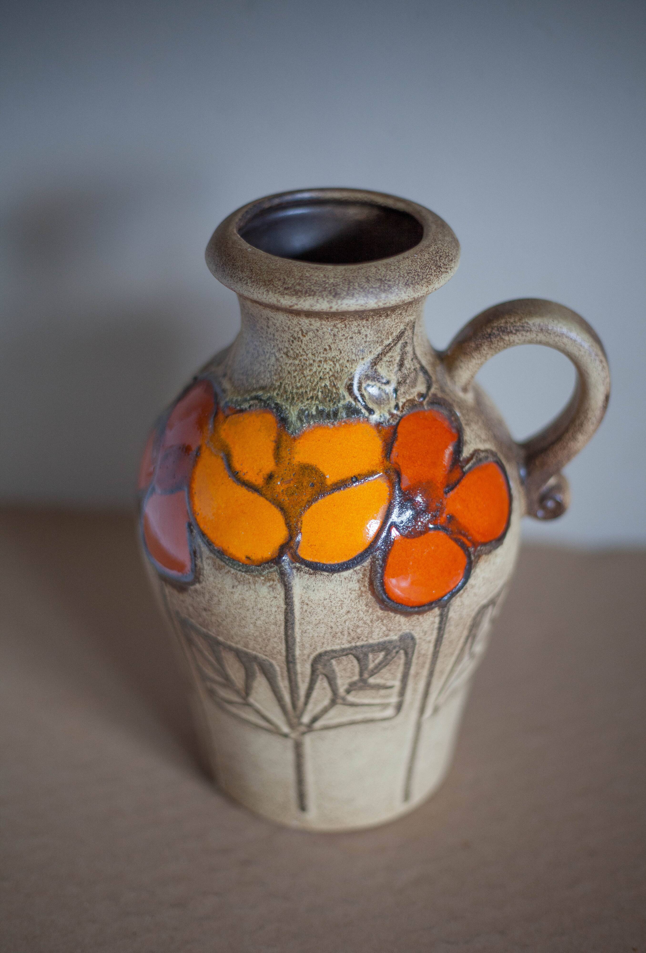 Scheurich ceramic vase Keramik West Germany, decorative vase, flower pot, handle vase, collectio