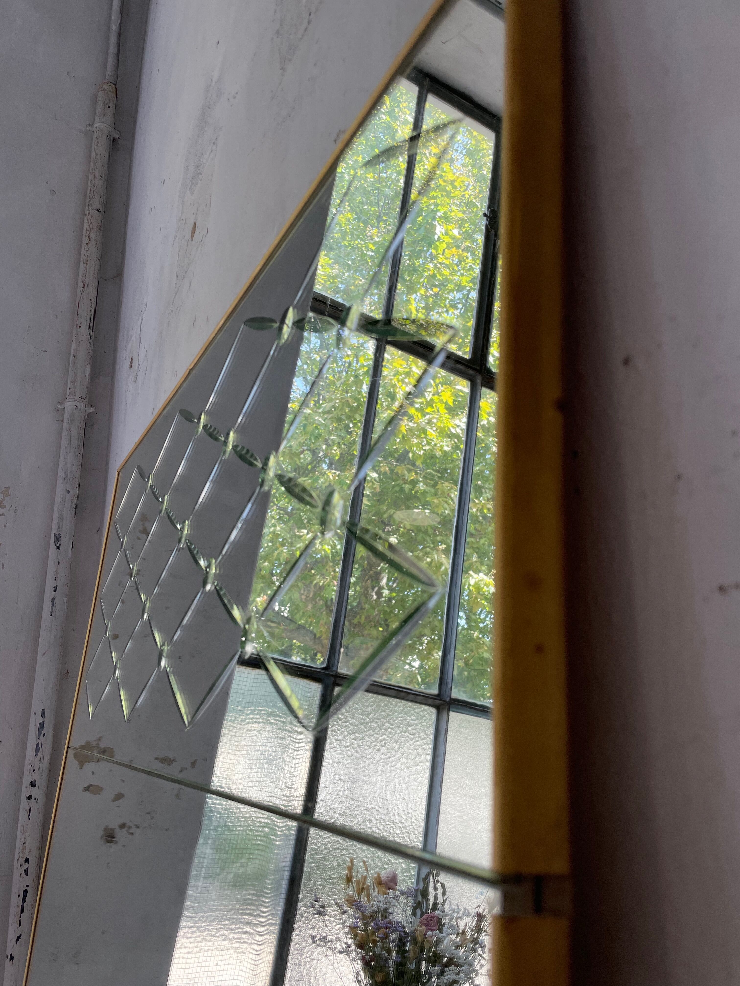 Italian engraved bistro mirror 60s XL
