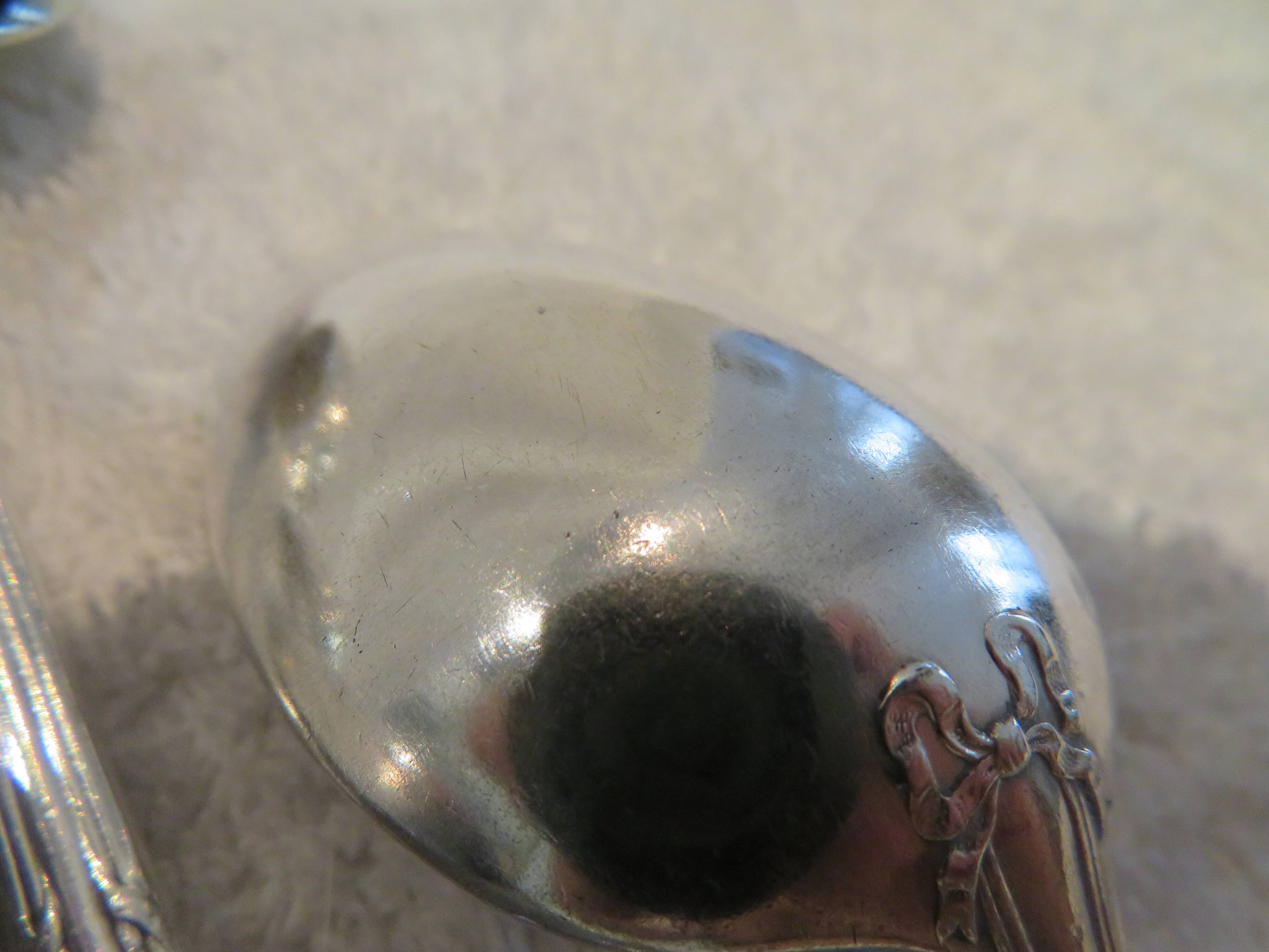 8 Louis XVI style silver plated dessert spoons with Mornier rushes 18.6cm