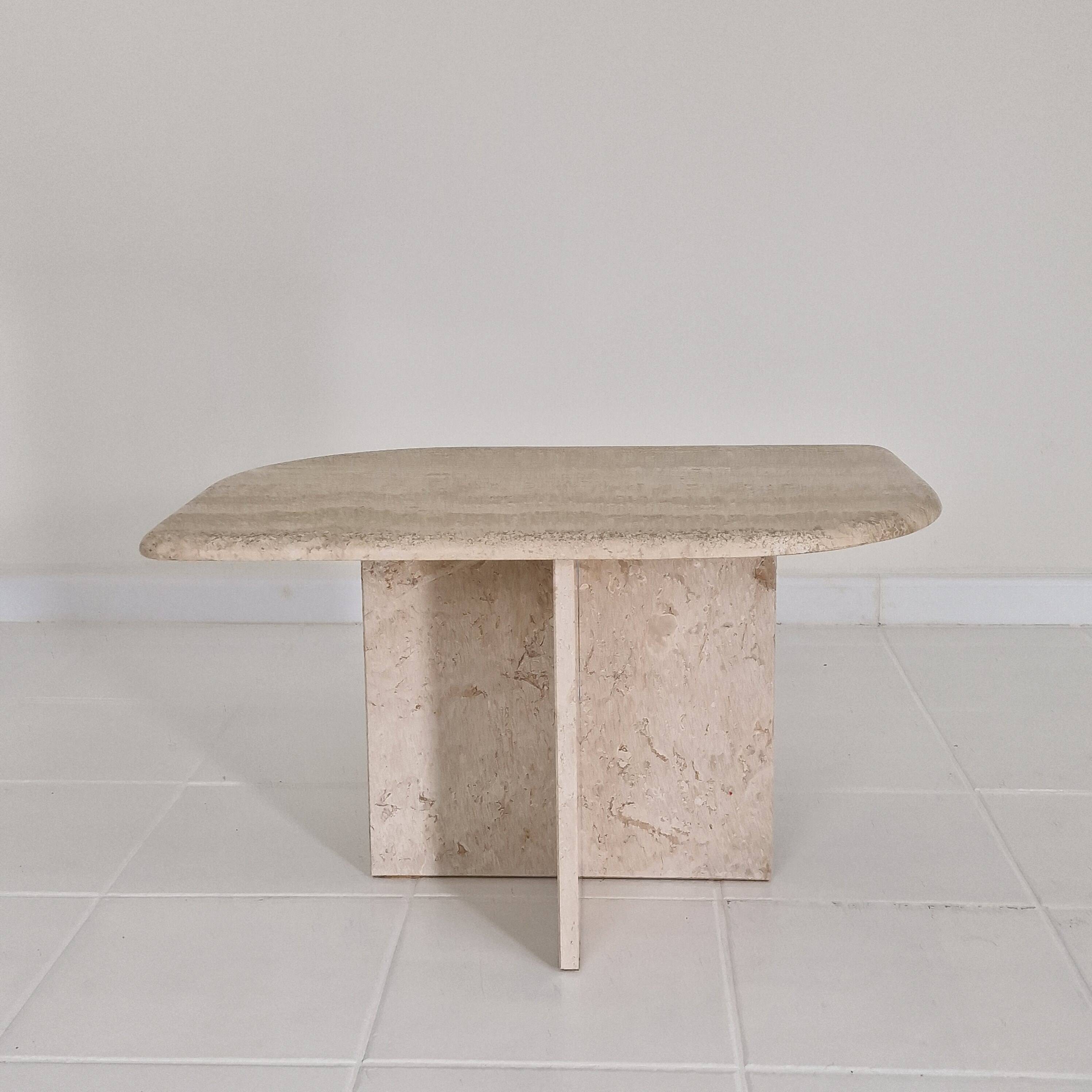 Travertine Coffee or Side Table in Teardrop Shape, Italy 1980s