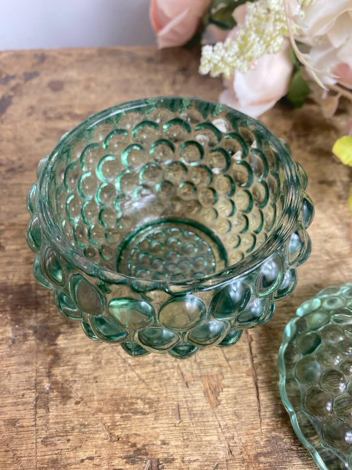 Glass candy box, embossed bubbles