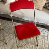 Set of 2 folding opera chairs in red velvet and brass