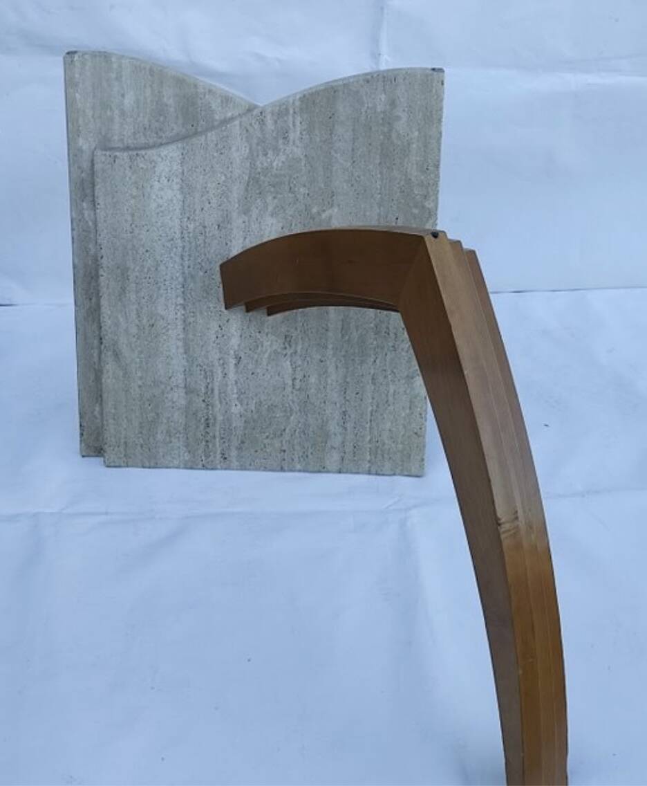 Original Italian glass and travertine marble dining table office desk