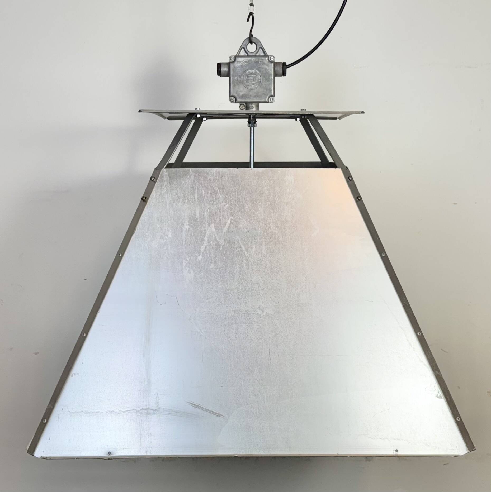 Large Silver Industrial Factory Pebdant Lamp, 1970s