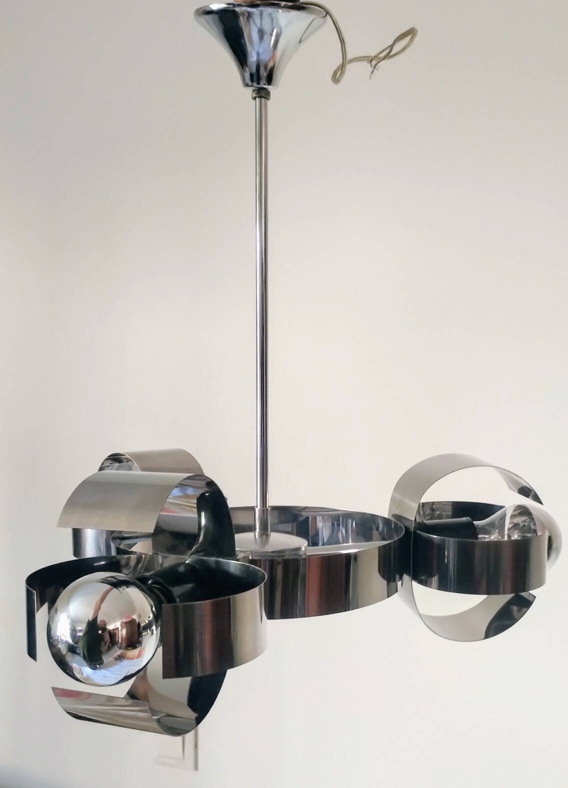 Space Age 3-light chandelier in chrome metal, 1970s