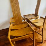 Vintage brutalist curved oak dining chairs from allmilmö, 1980s, set of 4. unique danish design.