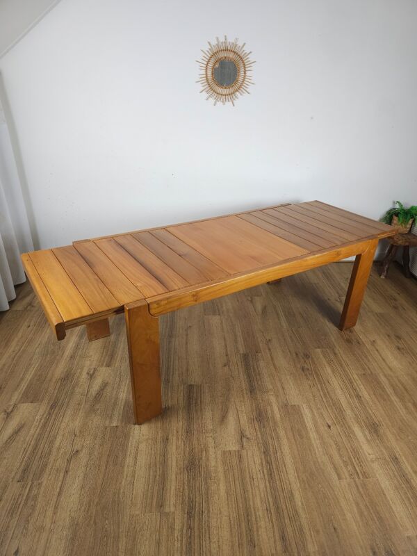 Table extensible en orme massif, Maison Regain, années 60