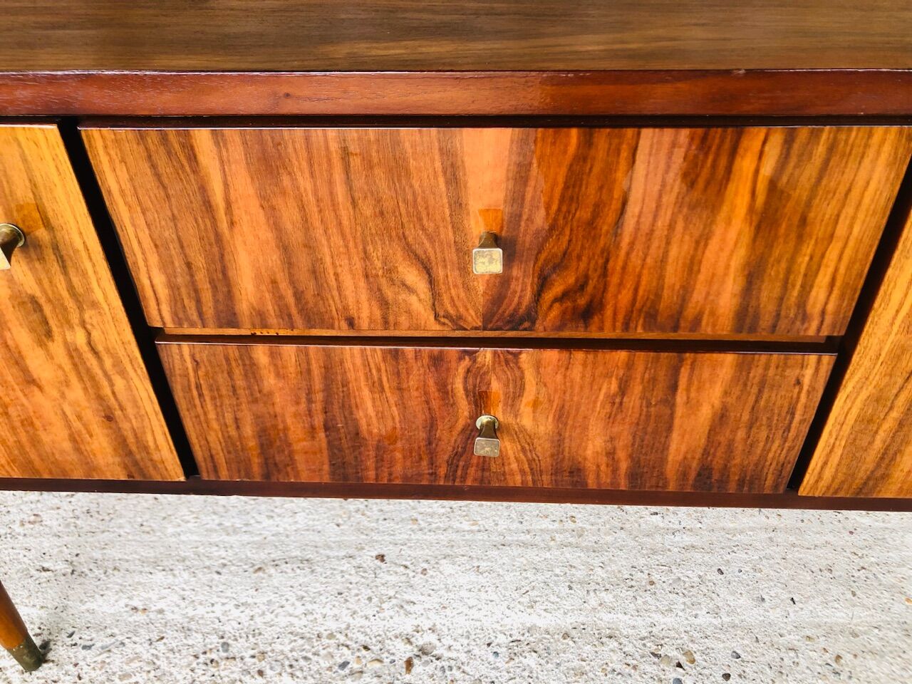 Vintage low row in flame walnut, by G N B , Circa 60