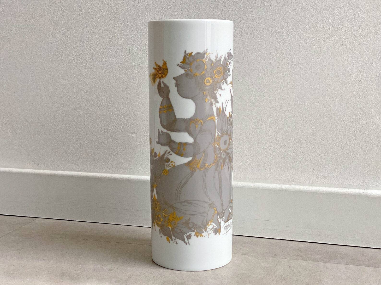 XL Scandinavian vintage Björn Wiinblad vase Sammuramat, Rosenthal, gold decor