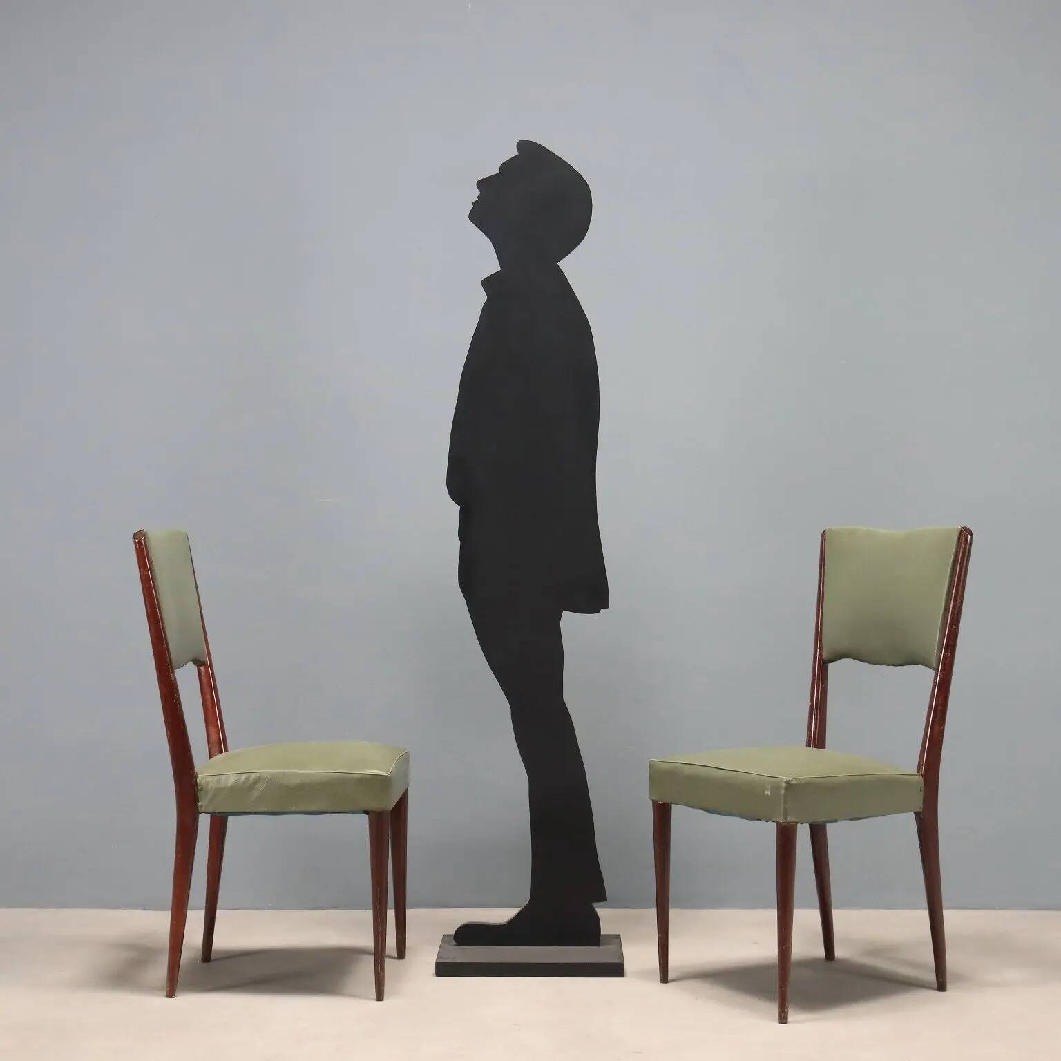 Vintage beech chairs, painted, faux leather, design, Italy, 1960s