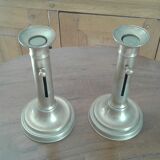 2 Brass Bougeoirs. Push buttons. old