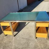 Vintage design double sided chrome glass desk in hetre