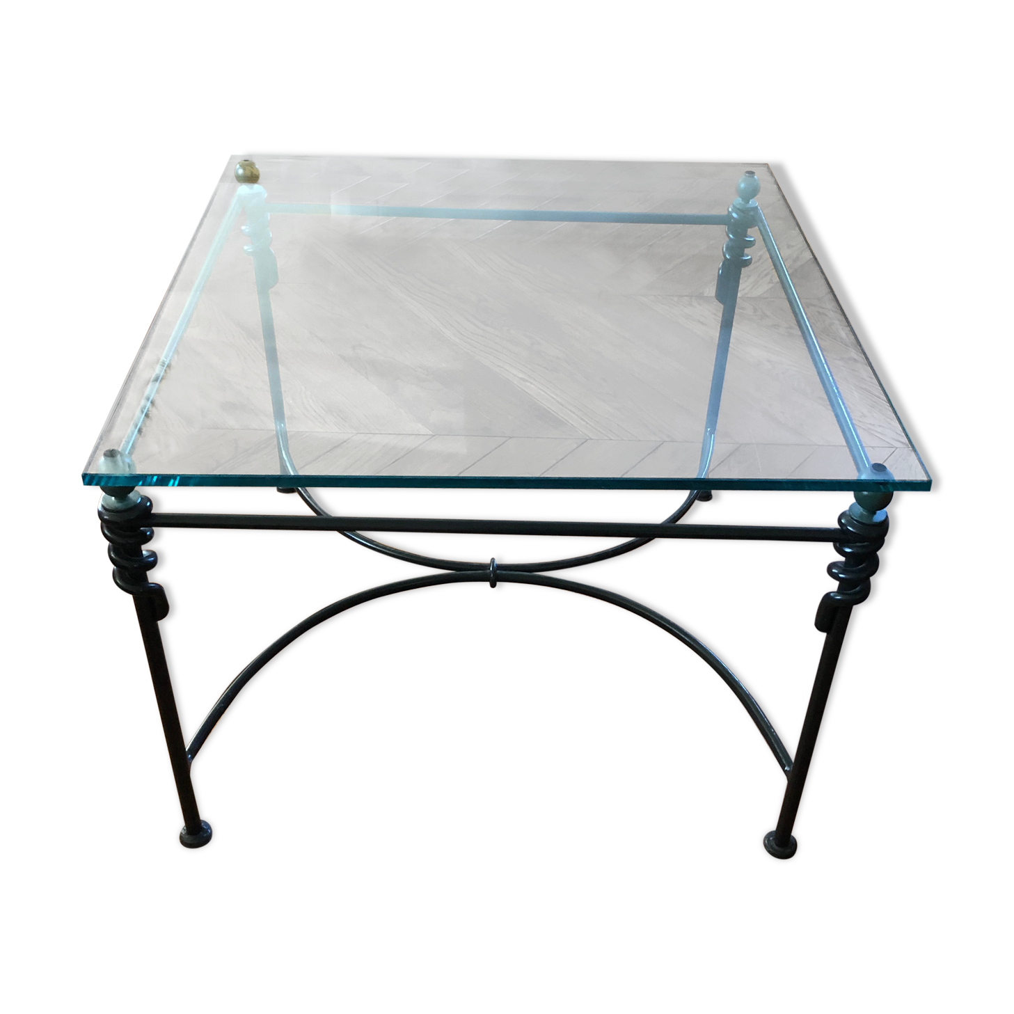 Table basse en verre et fer forgé