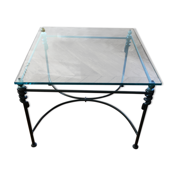 Table basse en verre et fer forgé