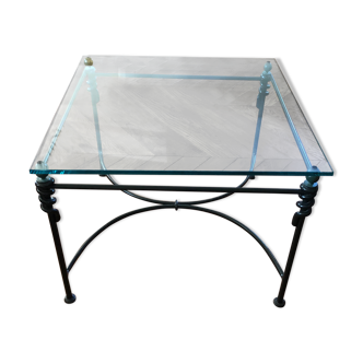 Glass and wrought iron coffee table